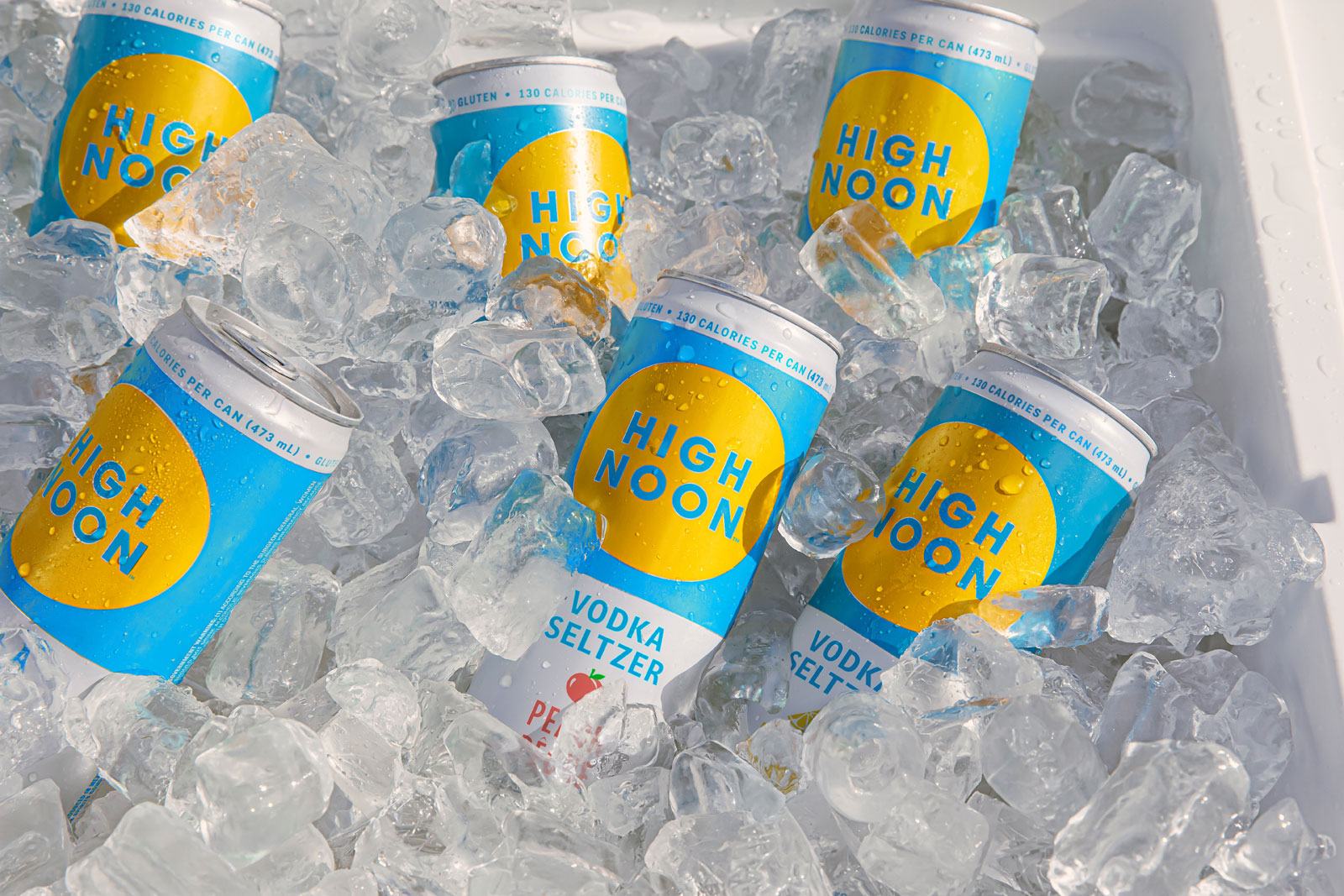 High noon seltzer in a cooler full of ice.
