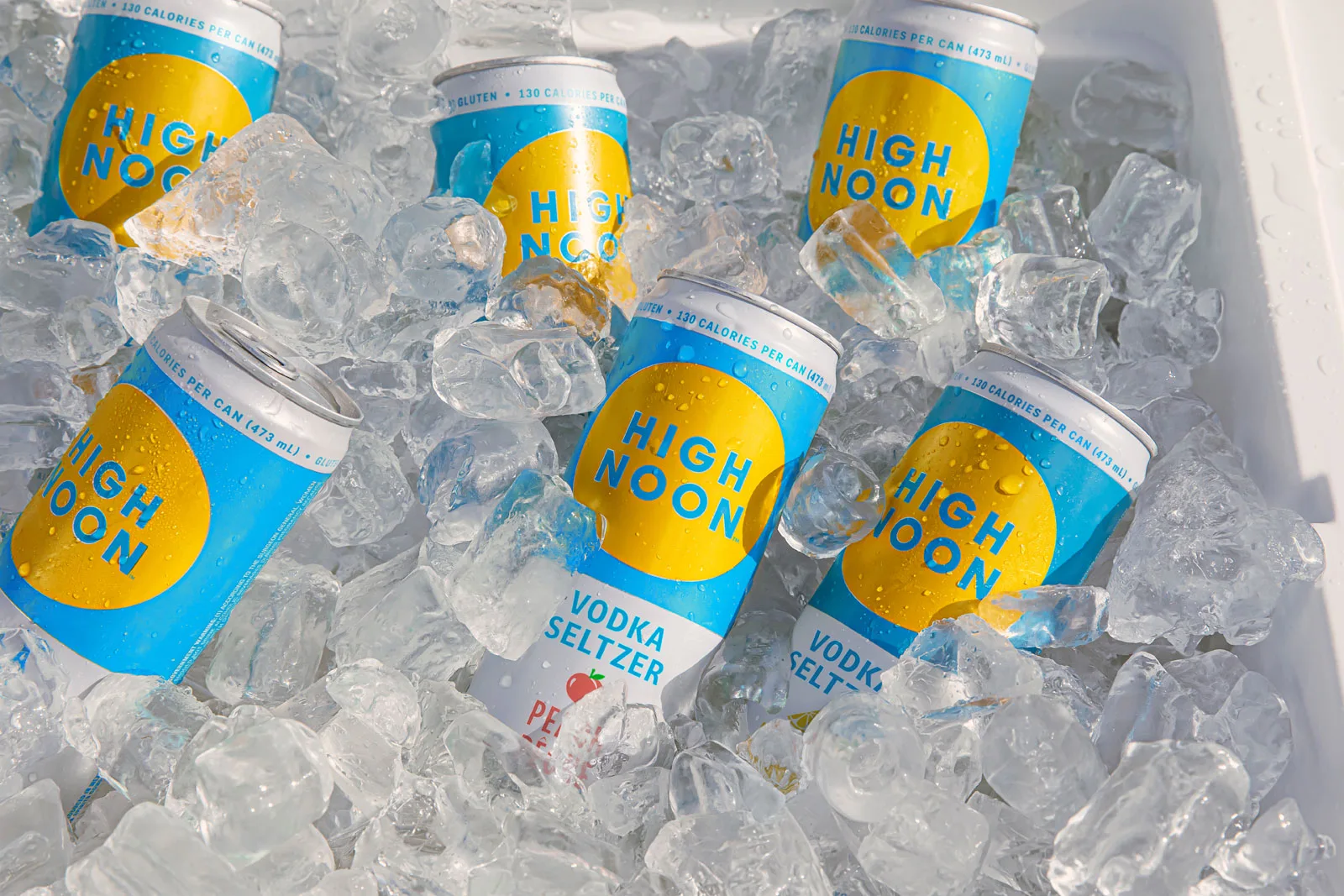 High noon seltzer in a cooler full of ice.